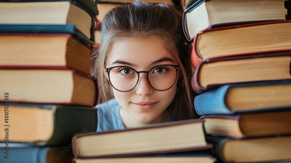 A young female student conquers an academic challenge A young female student conquers an academic challenge