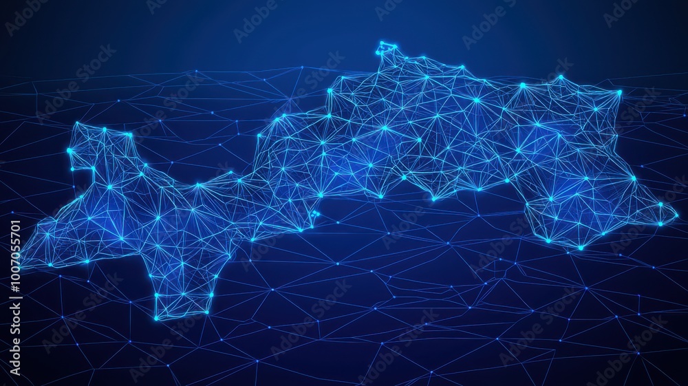 Obraz premium A blue and white map of the world with a lot of lines and dots