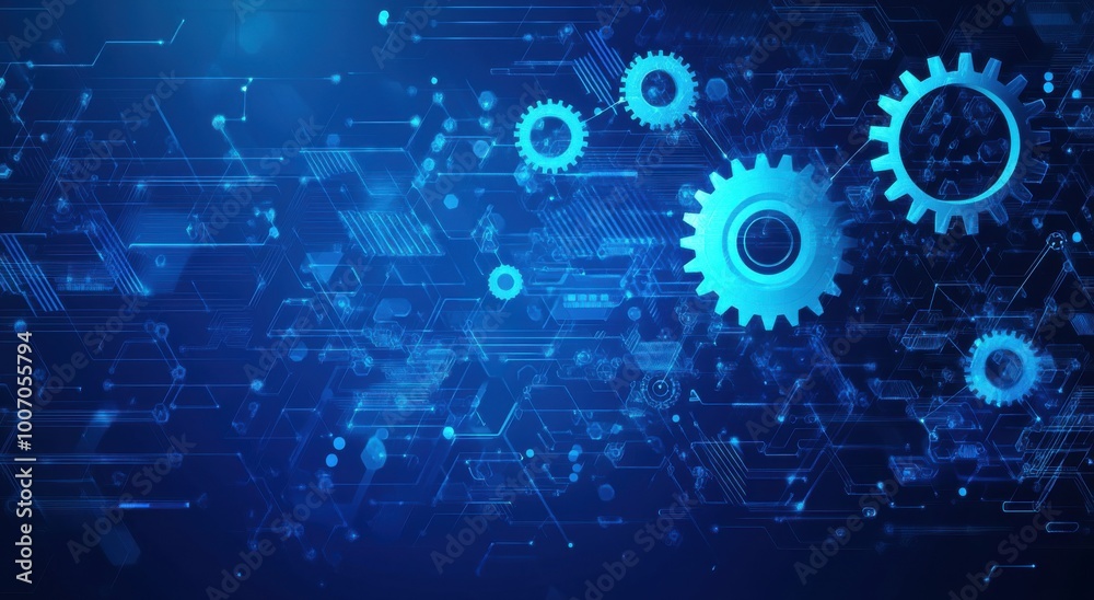 Abstract blue background featuring interconnected gears and arrows, symbolizing technology and innovation Abstract blue background featuring interconnected gears and arrows, symbolizing technology and innovation