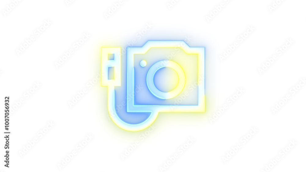 Neon icon attach camera symbol transparent background Neon icon attach camera symbol transparent background
