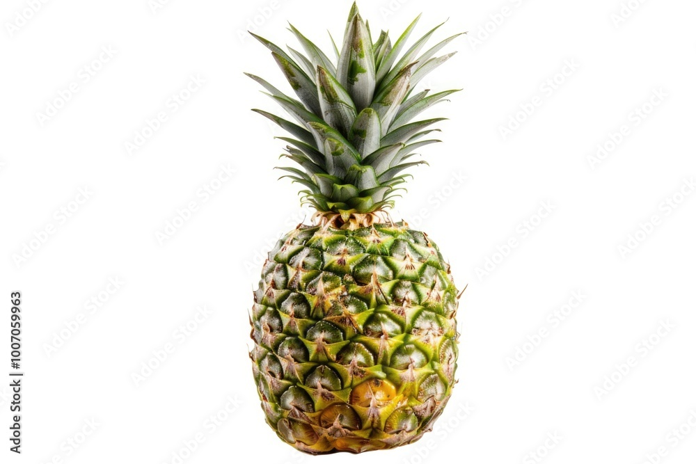 A single fresh pineapple placed on a clean white surface A single fresh pineapple placed on a clean white surface