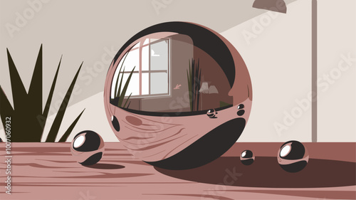 Single polished metallic sphere reflecting the environment.