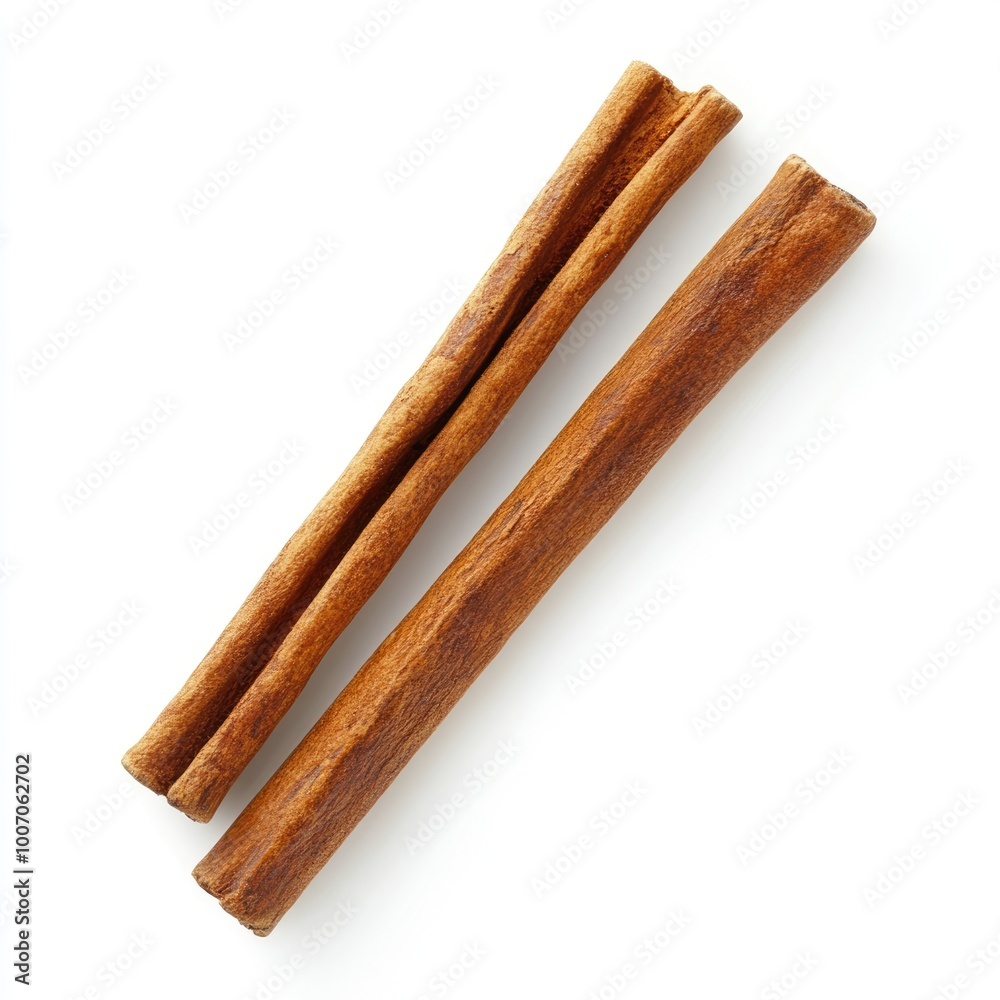 Pair of Delicious Cinnamon Sticks, Top View, Fresh and Aromatic on White Background Pair of Delicious Cinnamon Sticks, Top View, Fresh and Aromatic on White Background
