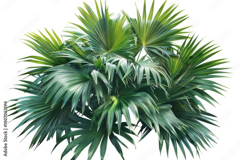 A group of green palm trees on a simple white background, ideal for use in designs related to nature or tropical themes A group of green palm trees on a simple white background, ideal for use in designs related to nature or tropical themes