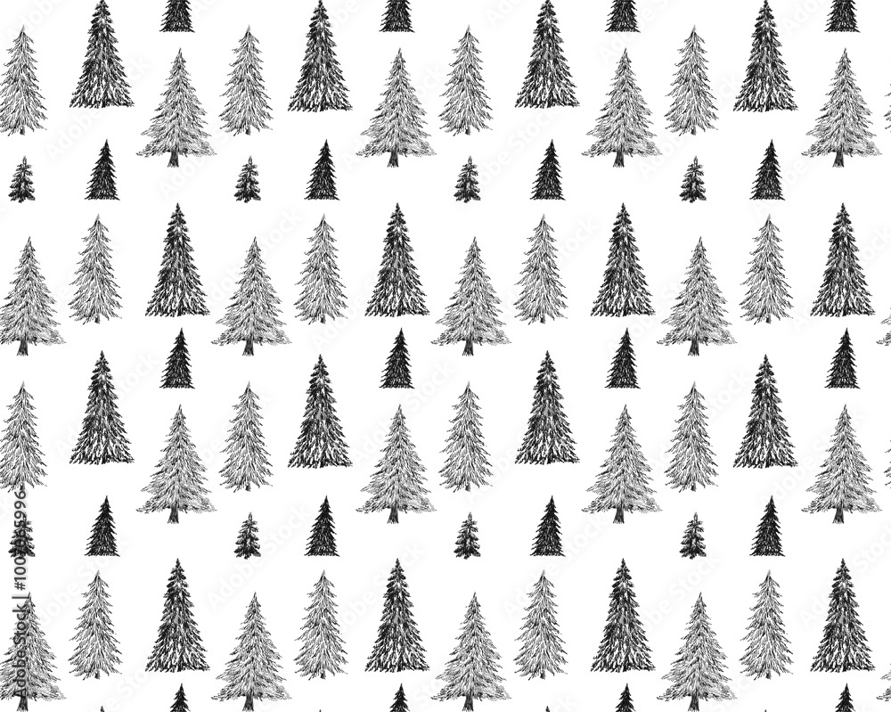 Obraz premium Seamless pattern with christmas trees on white background