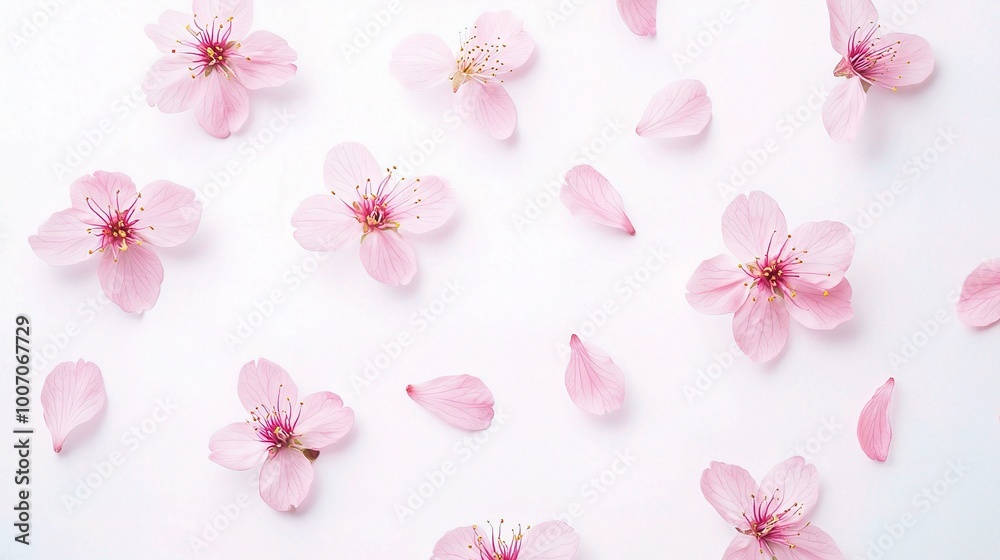 Delicate Pink Flower Petals on White Background Delicate Pink Flower Petals on White Background