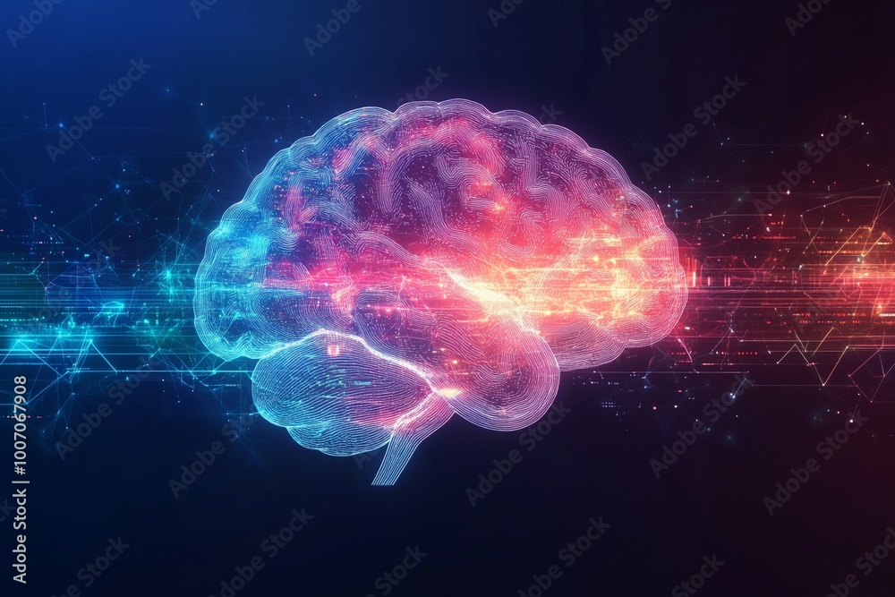 Abstract data stream illustration with brain symbol