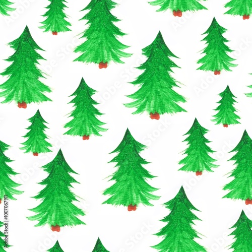 Seamless pattern with greenchristmas trees on white background