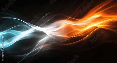 Elegant Dark Abstract Design with Luminous Waves and Glowing Curves