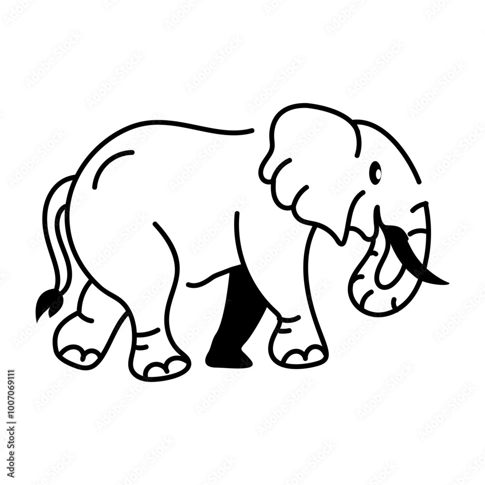 Hand drawn icon of elephant walking Hand drawn icon of elephant walking