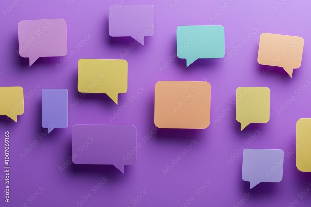 Modern Chat Bubble Notifications on Digital Violet Background with Copy Space Modern Chat Bubble Notifications on Digital Violet Background with Copy Space