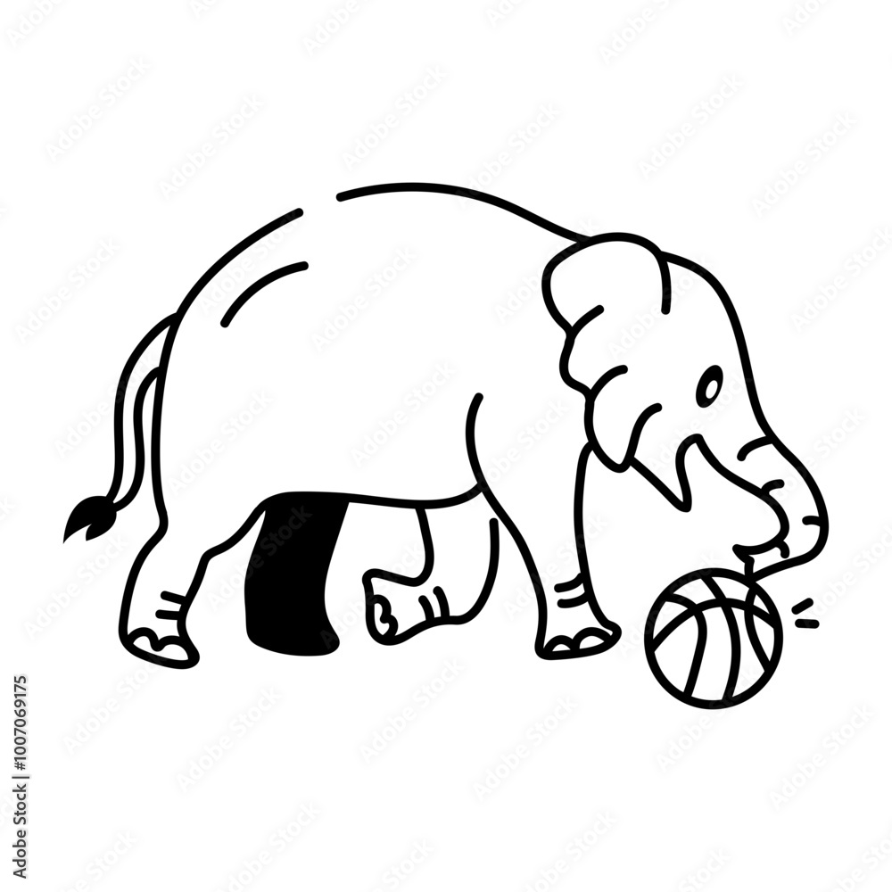 Fototapeta premium Doodle style icon of elephant playing with basketball 