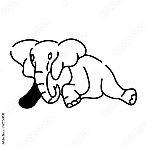 Hand drawn icon of sad elephant laying down 