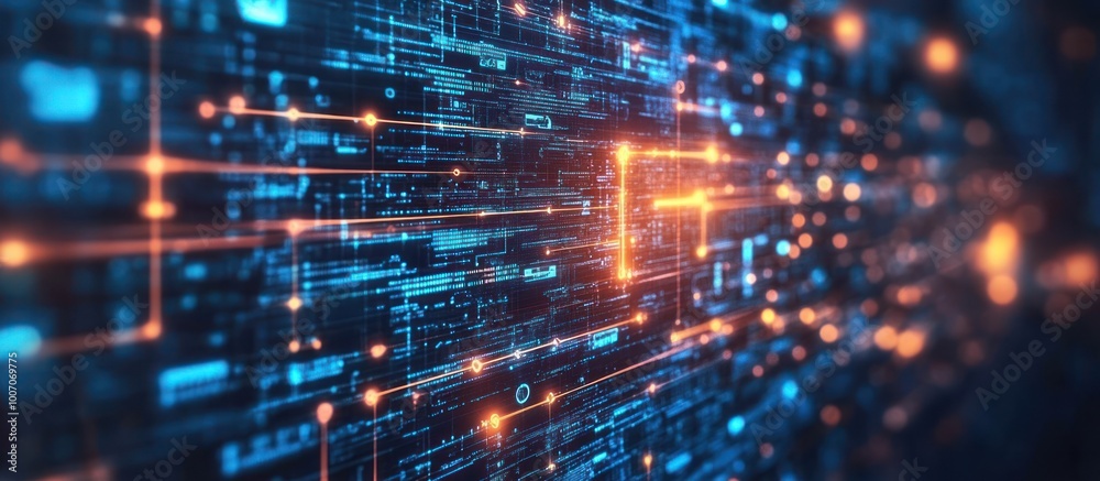 Abstract digital background with glowing lines and data. Abstract digital background with glowing lines and data.