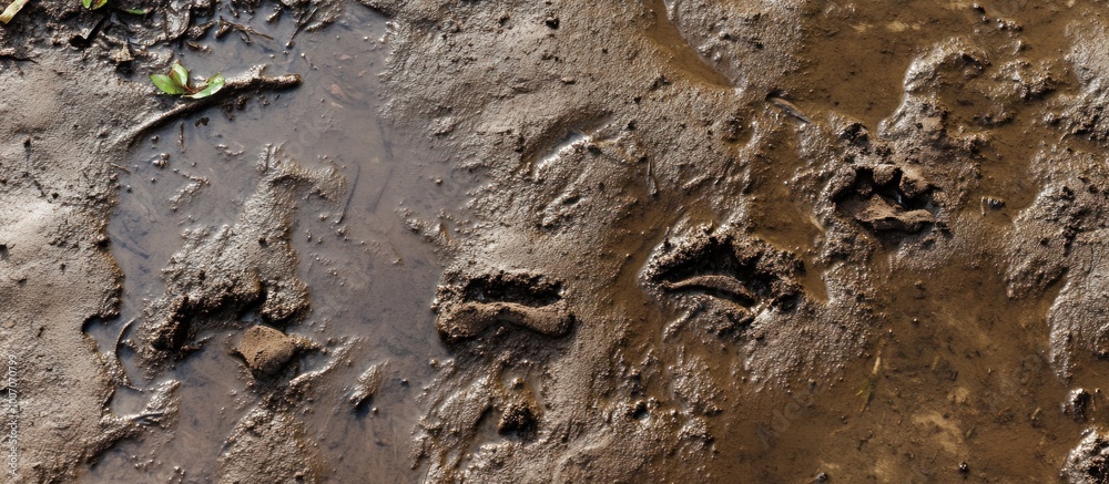 Dog tracks in wet dirt after rain. Dog tracks in wet dirt after rain.
