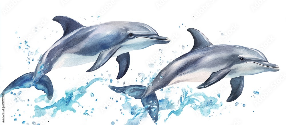 Dolphins watercolor painting process. Dolphins watercolor painting process.