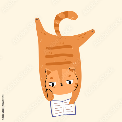 Orange cat character reading isolated.