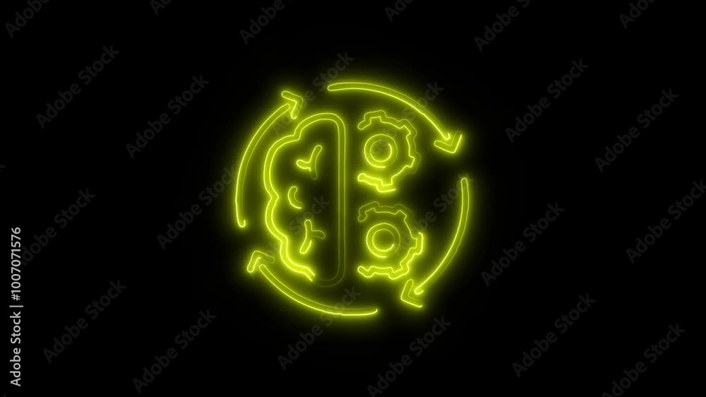 Cognition Outline Icon in HD Video Neon Animation – Brain and Mental Process Symbol for Intelligence, Learning, AI, and Cognitive Science on Black Background