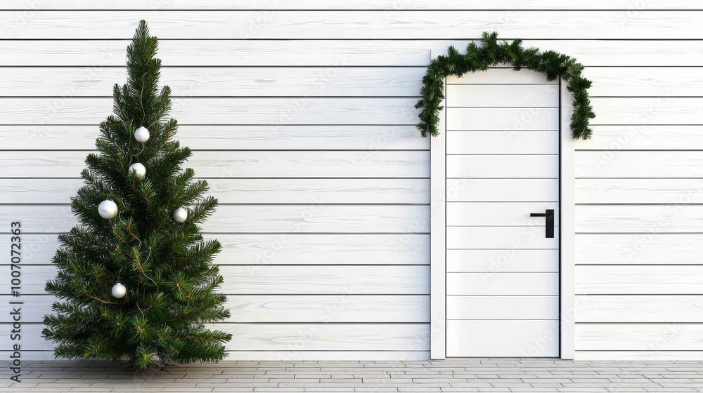 Fototapeta premium Festive Doorway with Christmas Tree and Ornaments