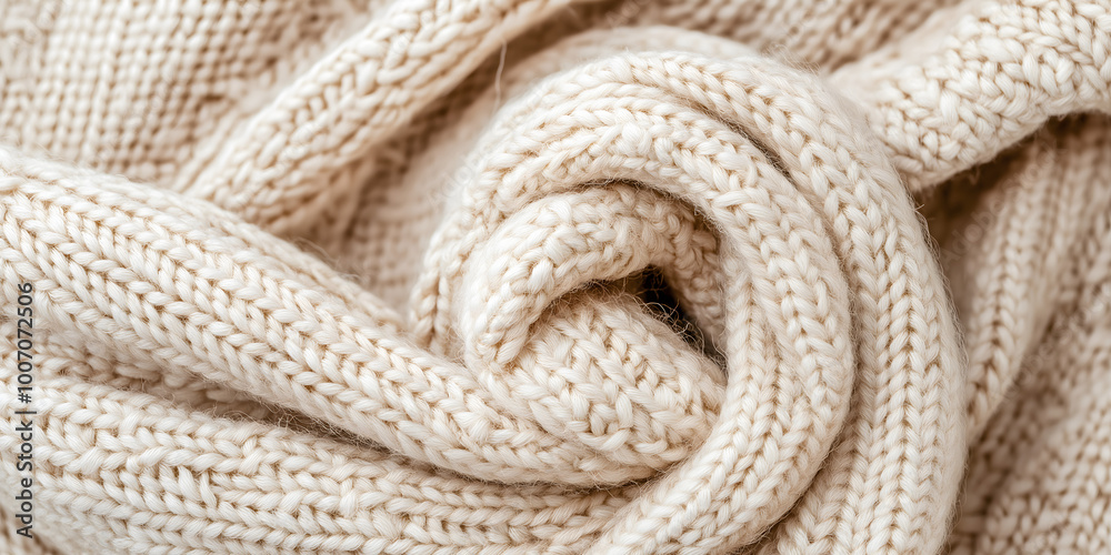 Cozy knitted scarf texture in cream color with winter beauty care concept Cozy knitted scarf texture in cream color with winter beauty care concept