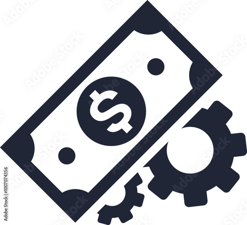 Financial Operations Icon, Money and Gear Symbol