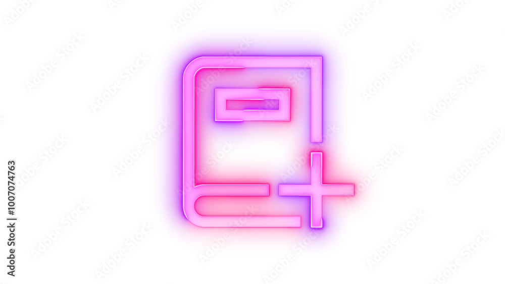 Neon icon dictionary add symbol pink purple color transparent background
