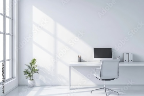 Sleek Office Interior Design with Panoramic City View and Modern Minimalist Style