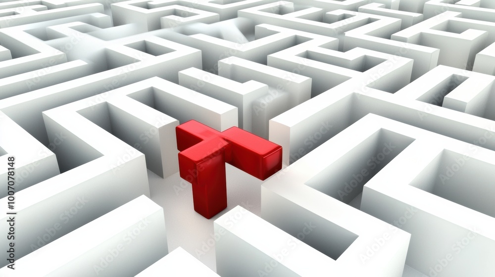 Creative Maze with Red Block and White Walls