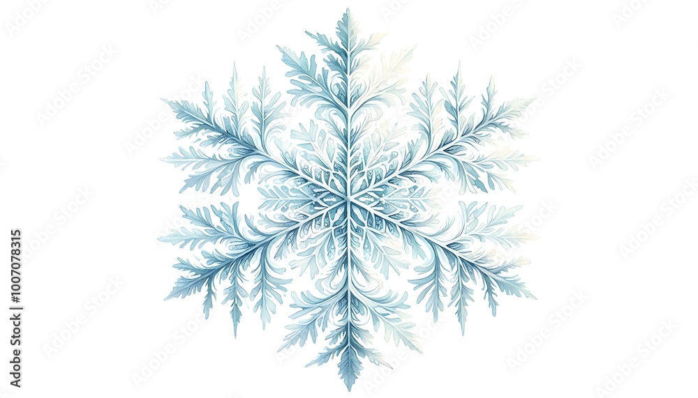 A watercolor illustration of a single delicate snowflake. Generative AI. A watercolor illustration of a single delicate snowflake. Generative AI.