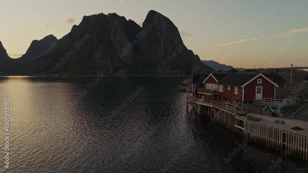 Reine Lofoten islands Norway Aerial drone view Reine Lofoten islands Norway Aerial drone view