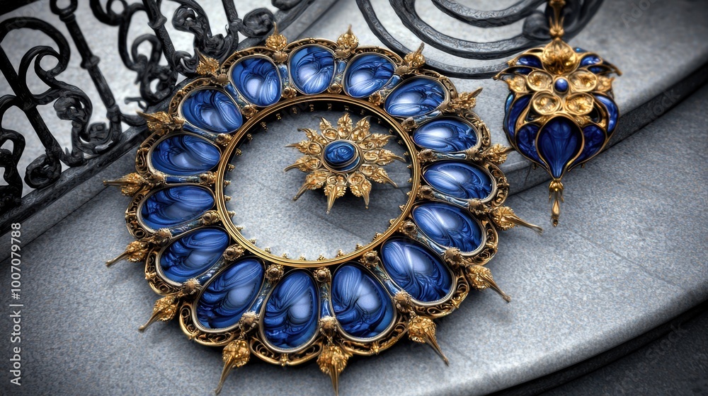 Elegant Blue and Gold Jewelry Design with Intricate Details Elegant Blue and Gold Jewelry Design with Intricate Details