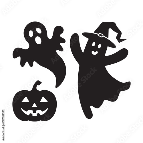 Happy Halloween party title logo template. Spider and web, cat , pumpkin , bat , witch vector design photo