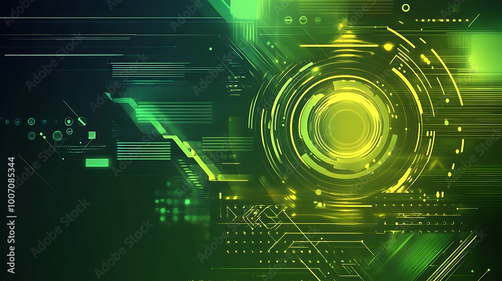 Abstract digital green and yellow glowing circular pattern with lines. Abstract digital green and yellow glowing circular pattern with lines.