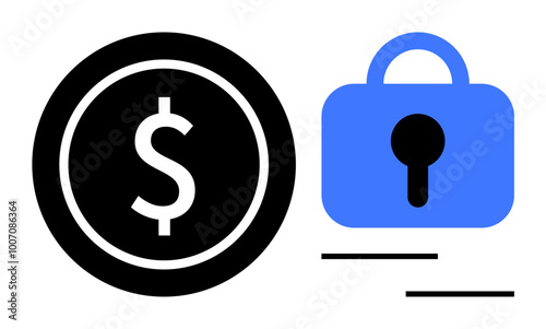 Wallpaper Mural Black circle with dollar sign and blue lock symbol Ideal for financial security online protection data privacy cybersecurity safe transactions modern designs. Simple flat style Torontodigital.ca