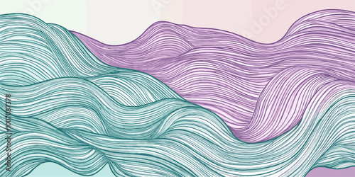 vector background of purple turquoise abstract waves on white background .Generative AI