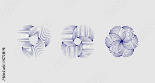 Hand drawn abstract minimal element mid century vector set. Aesthetic contemporary stripe line art, geometric shape in monochrome, blue.