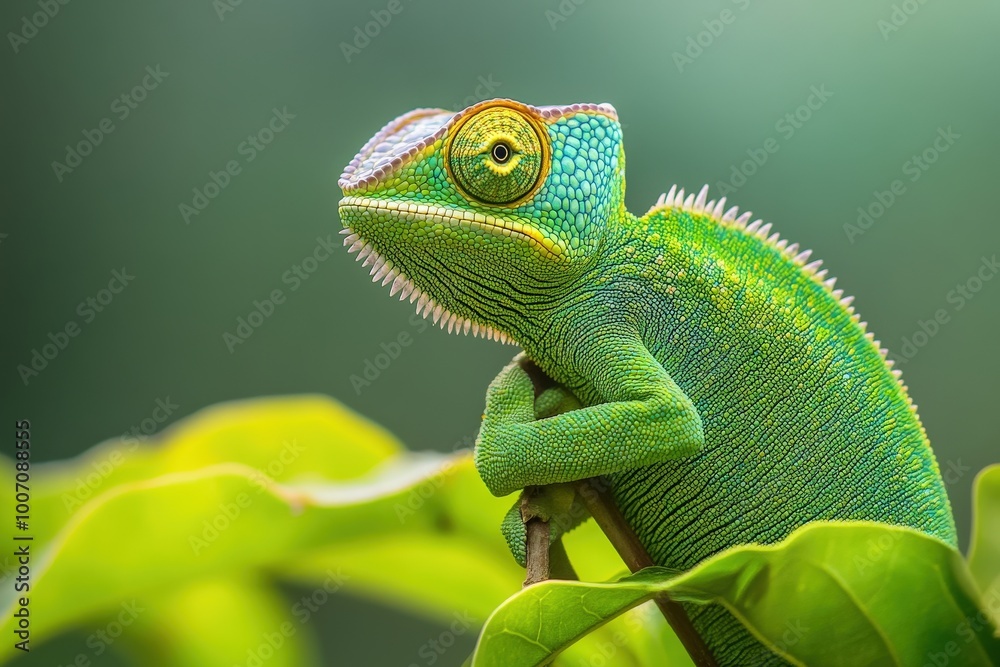 A green lizard is on a leaf, generative ai image A green lizard is on a leaf, generative ai image