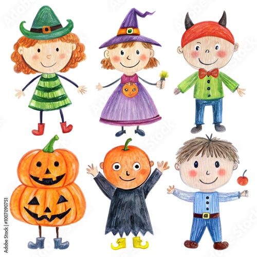 Illustration Kids in Playful Halloween Costumes 