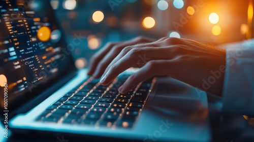 Closeup of businessman hands typing on laptop keyboard showcasing concept of online communication remote work and digital lifestyle of modern professional