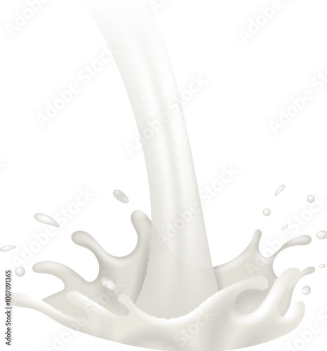 Milk splash. Realistic white liquid. Yogurt flow