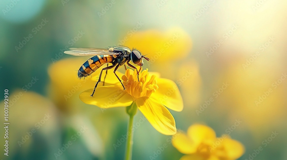 Bee on Bright Yellow Flower in Nature Setting Bee on Bright Yellow Flower in Nature Setting