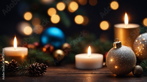 Christmas background with candles and decorations