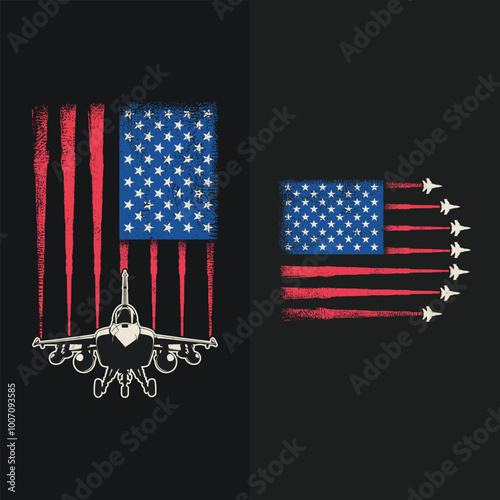 American flag Vintage t-shirt design. USA Air Force Aircraft  Patriot Jet Fighter T Shirt.
