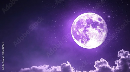 Enchanting Purple Moon Over Starry Sky