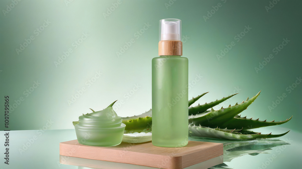 Mock up the collagen hydrating serum or any beauty product in glass bottle from natural ingredients, placed on mirrored glass, surrounded aloe vera. Mock up the collagen hydrating serum or any beauty product in glass bottle from natural ingredients, placed on mirrored glass, surrounded aloe vera.