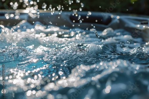 Backyard hot tub with bubbling water close up