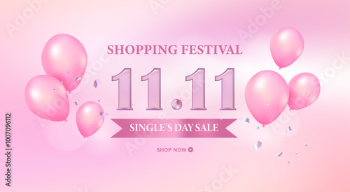 11.11 sale banner template design with balloon for web or social media. 3d illustration vector premium.