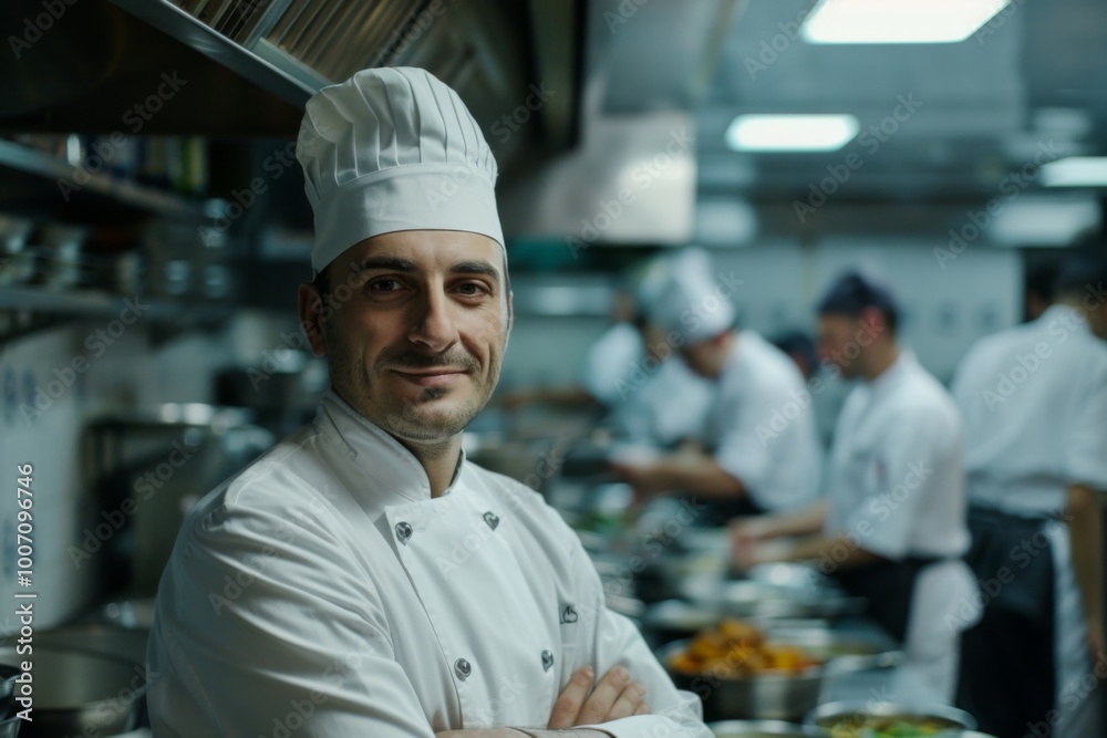 Portrait of a smiling chef in busy restaurant Portrait of a smiling chef in busy restaurant