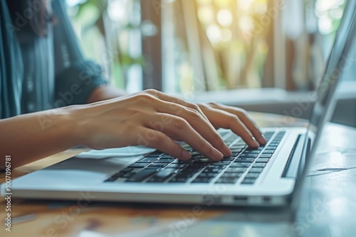 A person working on their laptop at a desk