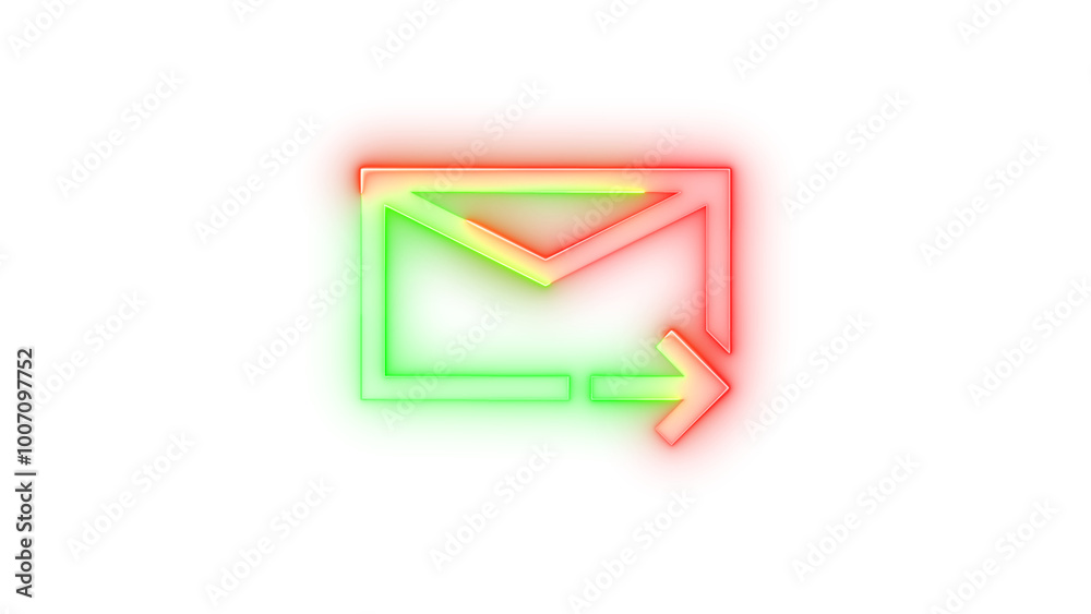 Glowing neon symbol, Neon icon mail forward symbol color transparent background Glowing neon symbol, Neon icon mail forward symbol color transparent background